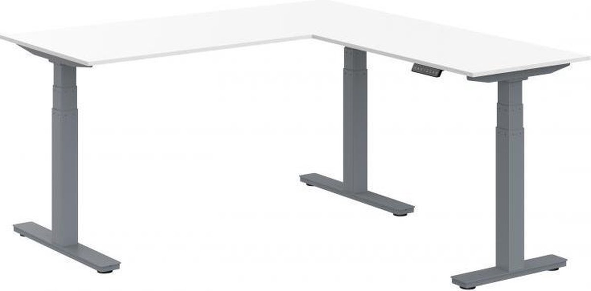 ABC Kantoormeubelen Elektrisch verstelbare zit-sta hoek opstelling Teez breed 180CM diep 160CM bladkleur Licht Eiken framekleur Wit (RAL9010) | NEN-EN527|TÜV Rheinland | Rechts