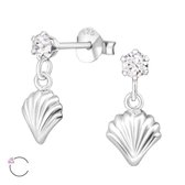 Aramat jewels ® - Zilveren swarovski elements kristal oorbellen met hanger schelp transparant kinderen