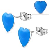 Aramat jewels ® - Hartjes oorbellen blauw emaille staal 8mm