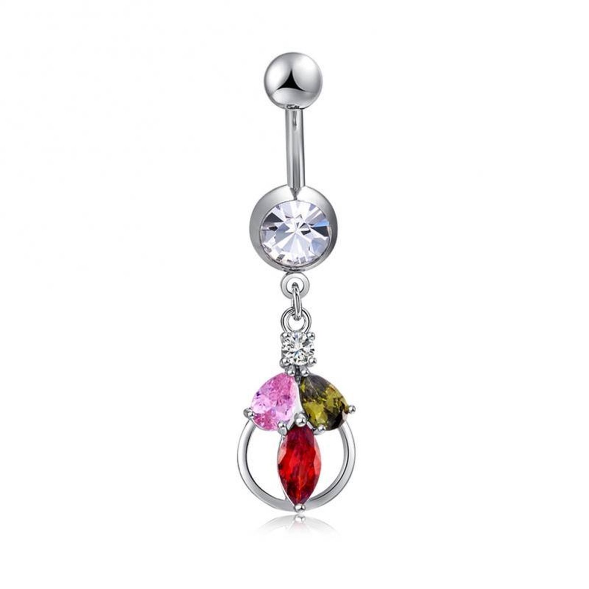 Aramat Jewels | Navelpiercings | Prachtige Multikleur Zirkonia Navelpiercing | | | |10mm | Staal | Volwassenen | Verkleurd niet