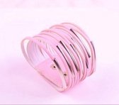 Lederen armband roze met rvs accenten
