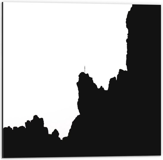 Dibond - Zwarte Lijn van Bergen - 50x50cm Foto op Aluminium (Wanddecoratie van metaal)