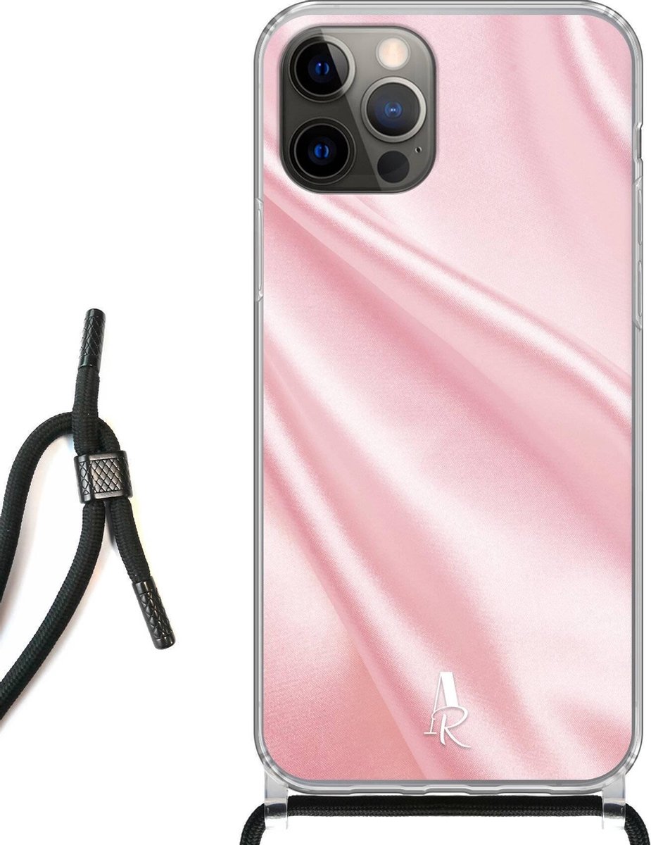 iPhone 12 Pro hoesje met koord - Pink Satin