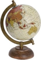 Decoratie wereldbol/globe geel op mangohouten voet/standaard 13 x 22 cm -  Landen/contintenten topografie