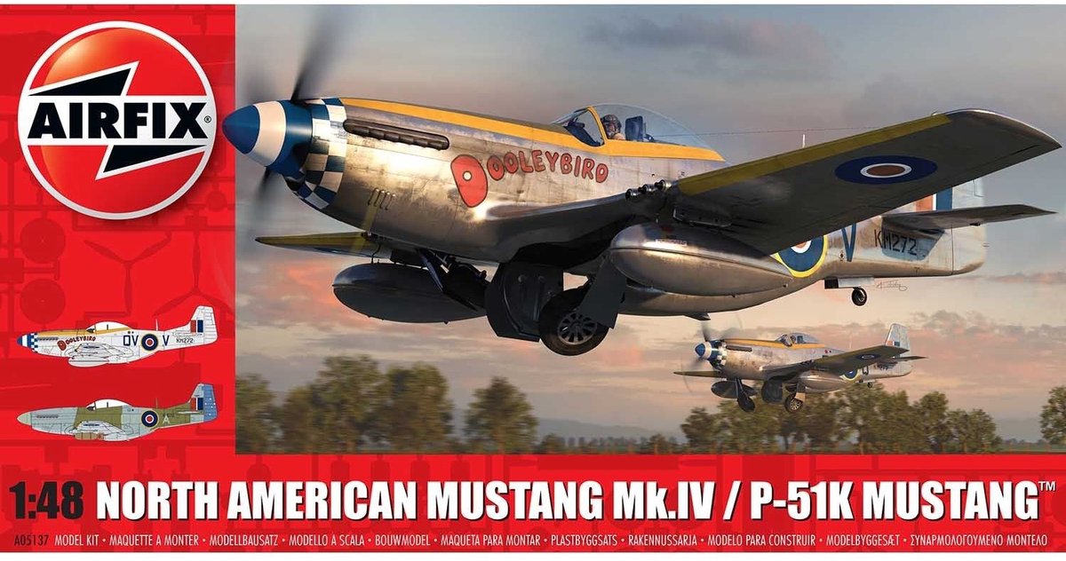 Airfix Modelbouwpakket Vliegtuigen - 05137 North American Mustang Mk.IV - P-51K Mustang - Propellervliegtuig Plastic - 1:48 - Modelbouw