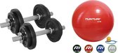 Tunturi - Fitness Set - Halterset 20 kg incl 2 Dumbbellstangen  - Gymball Rood 65 cm