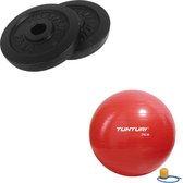 Tunturi - Fitness Set - Halterschijven 2 x 2,5 kg - Gymball Rood 75 cm