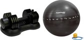 Tunturi - Fitness Set - Verstelbare Dumbbellset 12,5 kg  - Gymball Zwart met Anti Burst 75 cm
