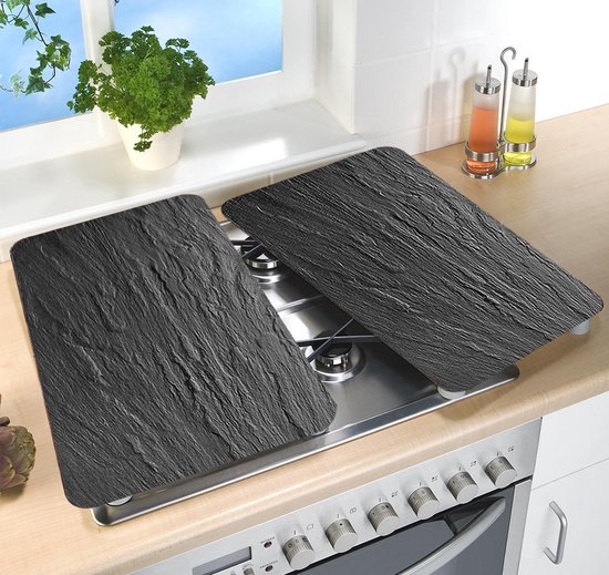 WENKO Fornuisafdekplaat Universal Terrazzo, Set Van 2 Kookplaten Voor Alle Warmtebronnen Van Gehard Glas Fornuisafdekplaten Ook Als Snijplank Te Gebruiken Hygienisch Kras En Slagvast 30 X 52 Cm