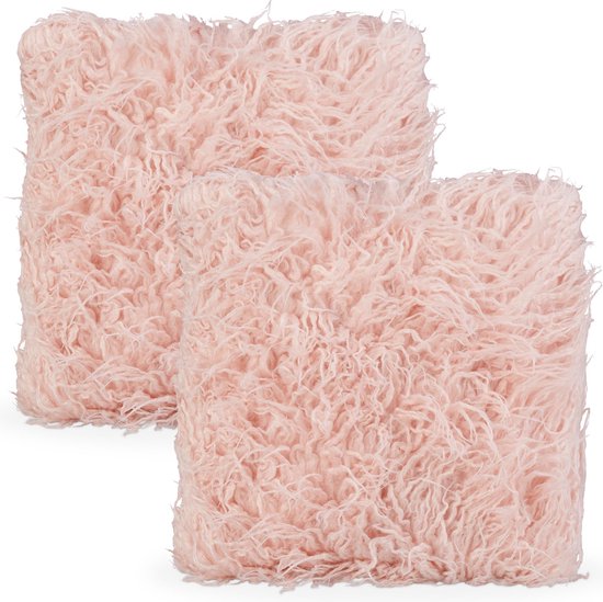 Tienerjaren vorm Nebu Relaxdays sierkussen roze - 2 fluffy kussens - bankkussen - harig  woonkussentje - 45 x 45 | bol.com