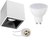 Opbouwspot Set - Aigi - Pragmi Cliron Pro - GU10 Fitting - Opbouw Vierkant - Mat Wit/Zwart - 8W - Warm Wit 3000K - Verdiept - 90mm - BSE