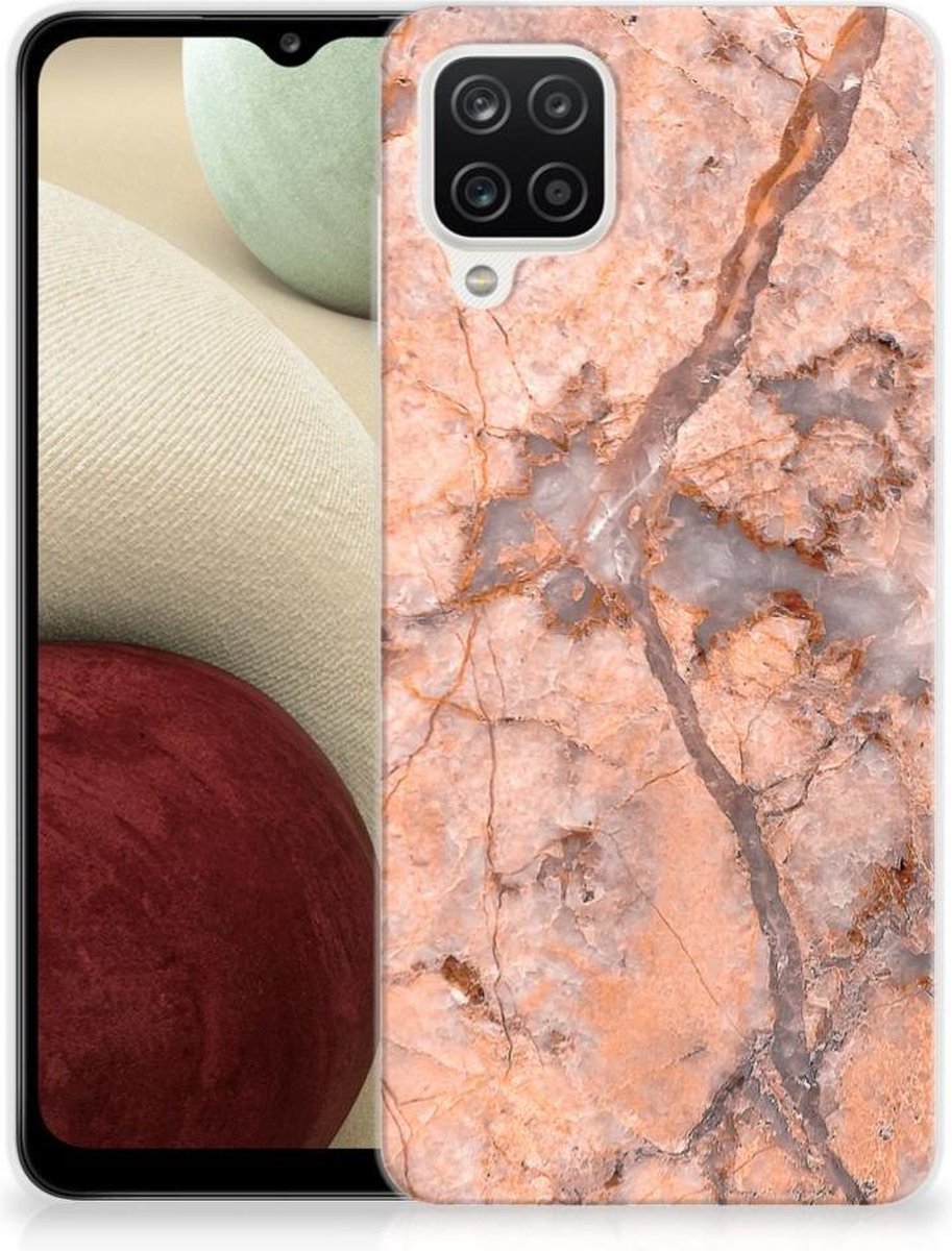 Samsung Galaxy A12 TPU Siliconen Hoesje Marmer Oranje