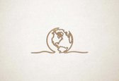 Wanddecoratie - Globe Wereldkaart - S - 27x58cm - Eiken - muurdecoratie - Line Art