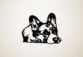 Wanddecoratie - Hond - Corgi 4 - XS - 23x29cm - Zwart - muurdecoratie - Line Art