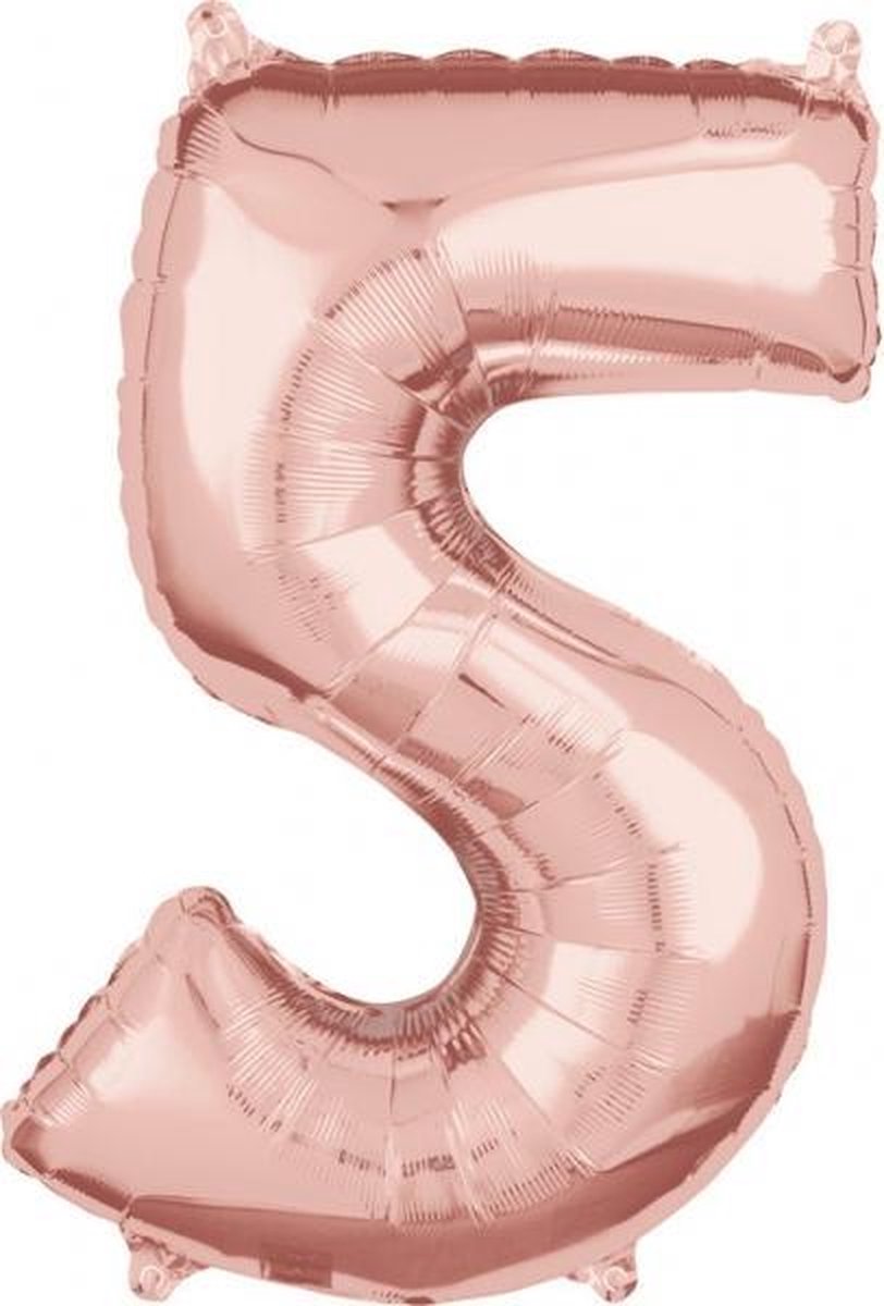 Ballon Foil Goud Roze Cijfer 5 - 66cm