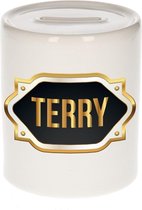 Terry naam cadeau spaarpot met gouden embleem - kado verjaardag/ vaderdag/ pensioen/ geslaagd/ bedankt