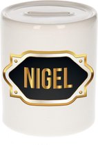 Nigel naam cadeau spaarpot met gouden embleem - kado verjaardag/ vaderdag/ pensioen/ geslaagd/ bedankt