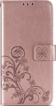 Klavertje Bloemen Booktype OnePlus 8 hoesje - Rosé Goud