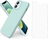 Hoesje Geschikt voor iPhone 12 / 12 Pro hoesje - Soft Nano siliconen Gel Rubber backcover Mint Groen met 1X Glazen screenprotector