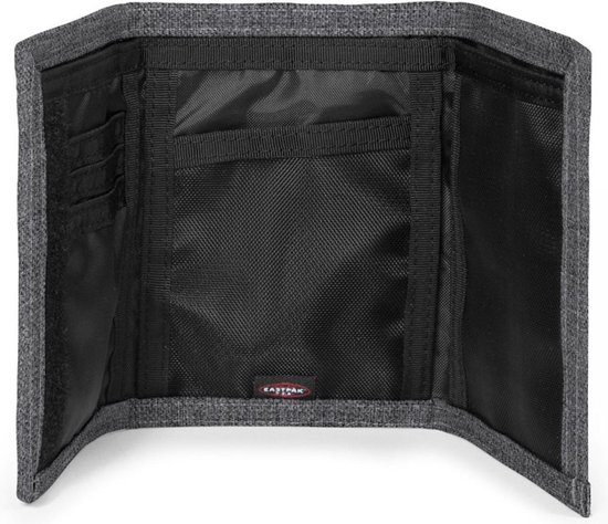 Portefeuille Eastpak gris, ouvert.