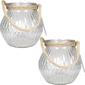 Set van 2x stuks glazen ronde vaas/vazen Crystal 2,5 liter met touw hengsel/handvat 16 x 14,5 cm - 2500 ml - Bloemenvazen van glas