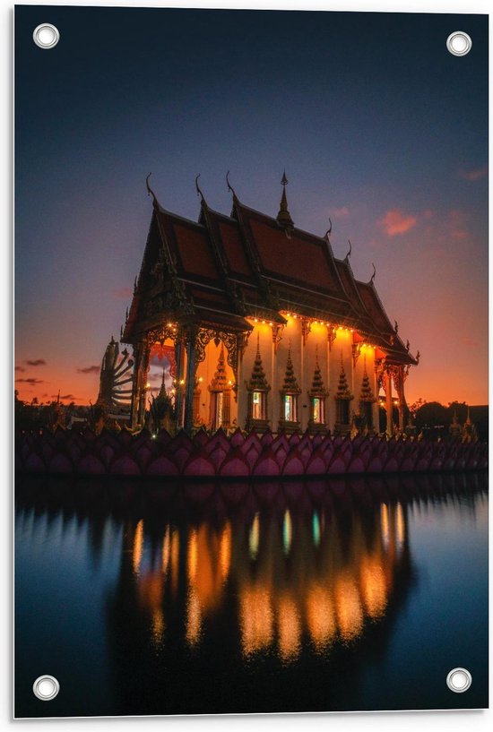 Tuinposter – Wat Plai Laem Tempel in Thailand - 40x60cm Foto op Tuinposter  (wanddecoratie voor buiten en binnen)