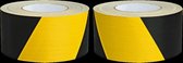 Signaaltape set, links- en rechtswijzend, geel/zwart, textielfolie, 75 mm, 25m / rol