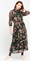 LOLALIZA Maxi jurk met bloemen en ceintuur - Khaki - Maat 38