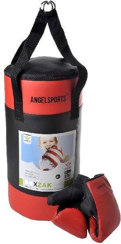 Angel Sports Bokszak met Handschoenen - Zwart/Rood