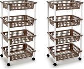 2x stuks taupe opberg trolley/roltafel met 4 manden 40 x 50 x 85 cm - Etagewagentje/karretje met opbergkratten