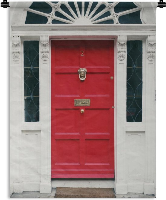 Wandkleed Deur - Rode toegangsdeur met witte muren Wandkleed katoen 90x120 cm - Wandtapijt met foto