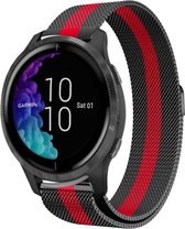 Milanees Smartwatch bandje - Geschikt voor  Garmin Venu Milanese band - zwart/rood - Horlogeband / Polsband / Armband