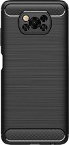 Shop4 - Poco X3 NFC Hoesje - Zachte Back Case Brushed Carbon Zwart