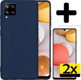 Samsung A42 Hoesje Siliconen Met 2x Screenprotector - Donker Blauw