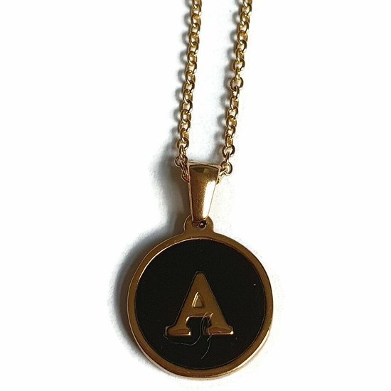 Aramat jewels -ketting-letter r- chirurgisch staal - schelp - goudkleurig-45cm - dames- rond