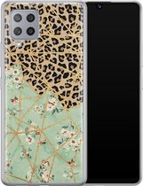 Samsung Galaxy A42 hoesje siliconen - Luipaard bloemen print - Soft Case Telefoonhoesje - Luipaardprint - Groen