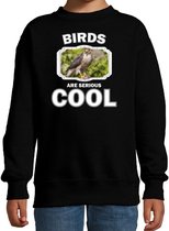 Dieren vogels sweater zwart kinderen - birds are serious cool trui jongens/ meisjes - cadeau havik roofvogel/ vogels liefhebber 3-4 jaar (98/104)