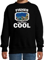 Dieren vissen sweater zwart kinderen - fishes are serious cool trui jongens/ meisjes - cadeau vis/ vissen liefhebber 9-11 jaar (134/146)