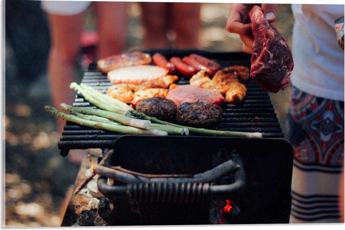 Acrylglas - Vlees op de Barbecue - 60x40cm Foto op Acrylglas (Wanddecoratie op Acrylglas)