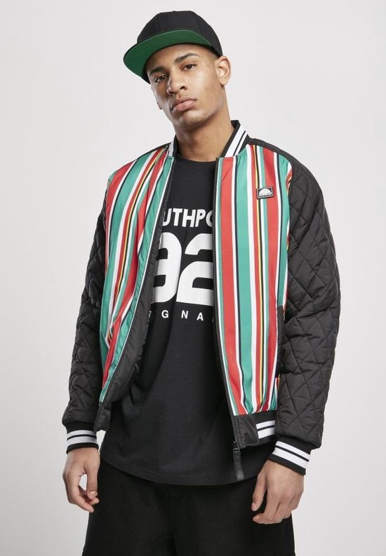 Southpole - Stripe College jacket - M - Zwart/Multicolours