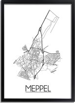 Meppel Plattegrond poster A4 + fotolijst zwart (21x29,7cm) - DesignClaud