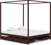 vidaXL Hemelbedframe met 4 lades grenenhout donkerbruin 160x200 cm