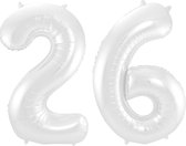 De Ballonnenkoning - Folieballon Cijfer 26 Wit Metallic Mat - 86 cm