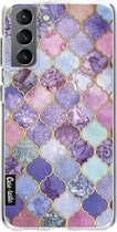 Casetastic Samsung Galaxy S21 4G/5G Hoesje - Softcover Hoesje met Design - Purple Moroccan Tiles Print