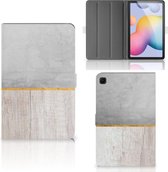 Beschermhoes Geschikt voor Samsung Galaxy Tab S6 Lite | Tab S6 Lite 2022 Cover met Magneetsluiting Wood Beton