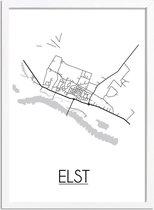 Elst Utrecht Plattegrond poster A3 + fotolijst wit (29,7x42cm) - DesignClaud