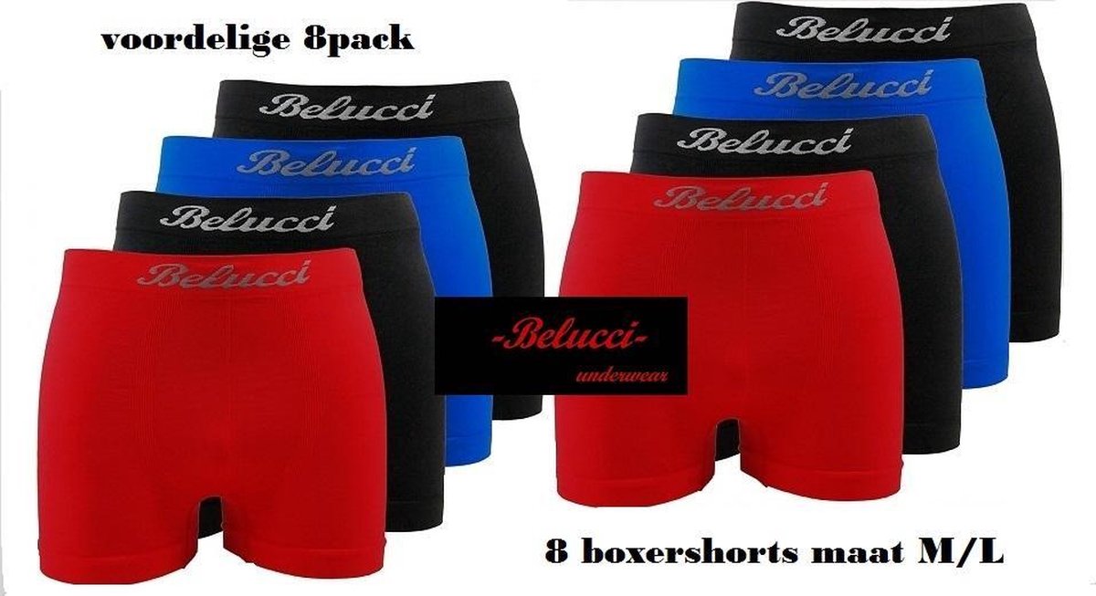Belucci heren boxershorts set van 8 stuks maat M/L