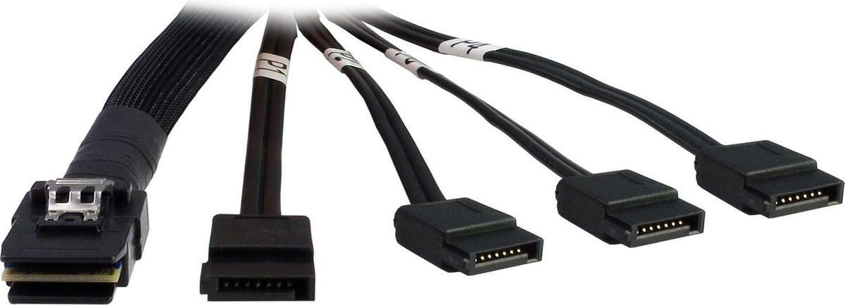Inter-Tech SATA-kabels 4x SATA - 1x SFF-8087 Cross-Over Cable, 6 Gbit/s, 0.65m, Black