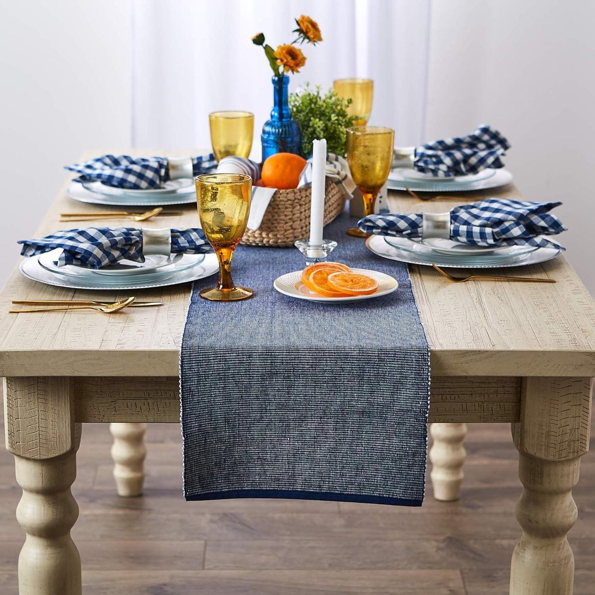 Katoenen Navy Tafelloper - Tafelblad Decoratie - 13x108 cm