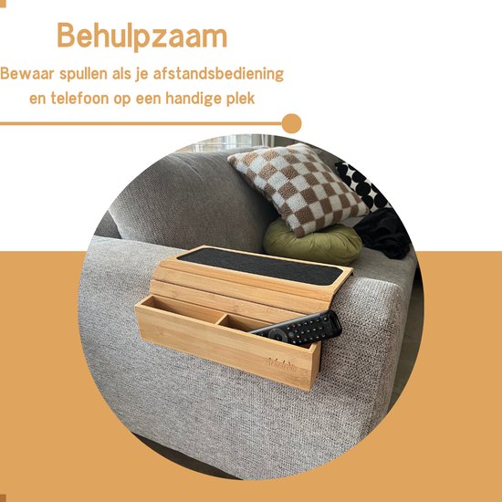 Plateau d'accoudoir Arboledia - Plateau en Bamboe marron clair - Banc de plateau d'accoudoir - Accoudoir antidérapant - Couche de feutre